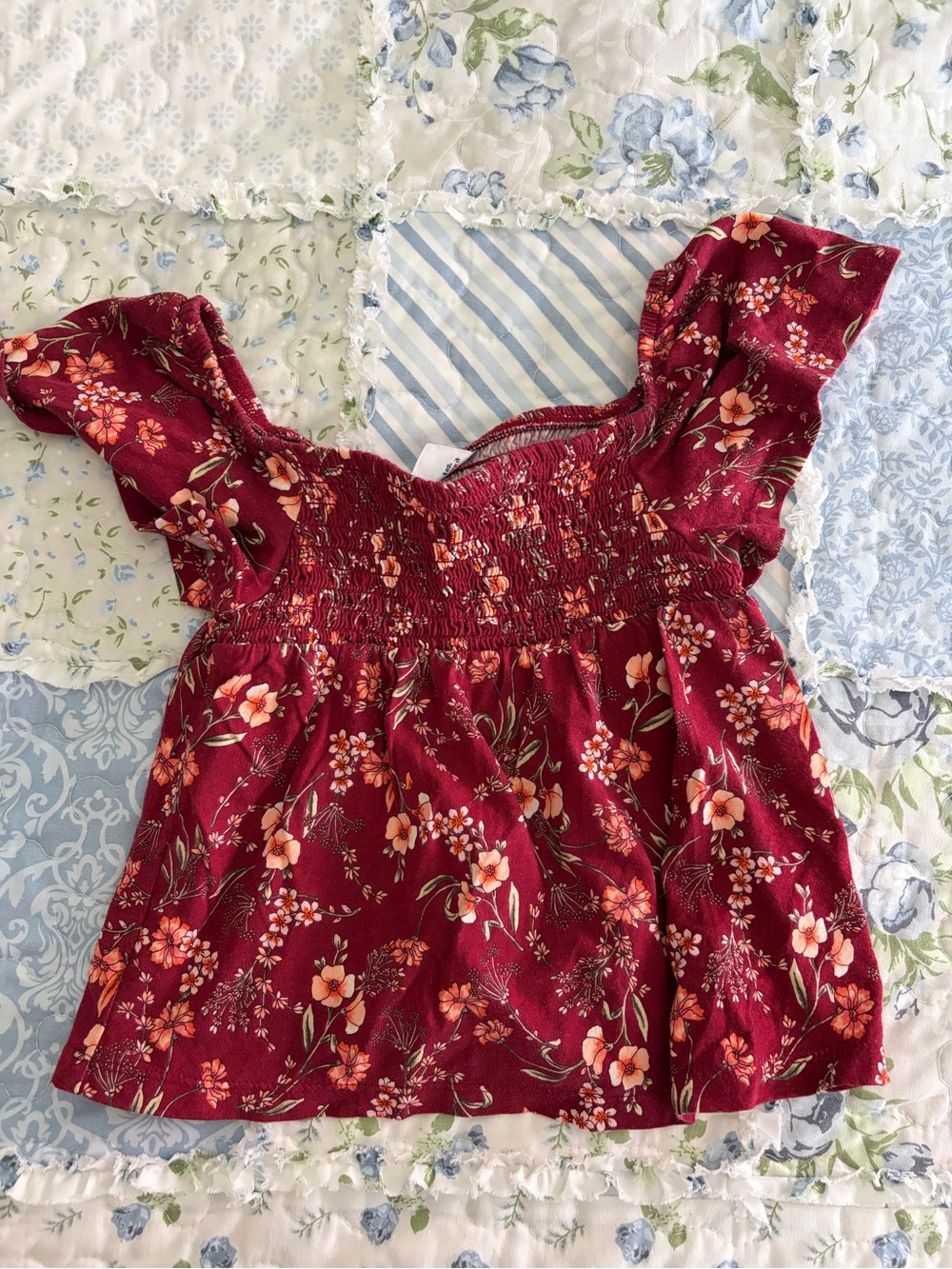 Old Navy Burgundy Floral Smocked Off-Shoulder Top